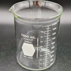 Kimble Kimax 1000 mL Lab Glass Beaker No. 14000 w/ Volume Measures & Spout